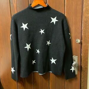 Tahari‎ Black Mock Turtleneck Sweater White Stars Size L VGUC NO MATERIALS TAG